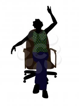 African American casual dressed female sitting on a chair silhouette on a white background