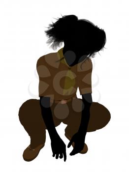 Royalty Free Clipart Image of a Girl Crouching