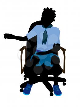 Royalty Free Clipart Image of a Girl Sitting in an Office Chair