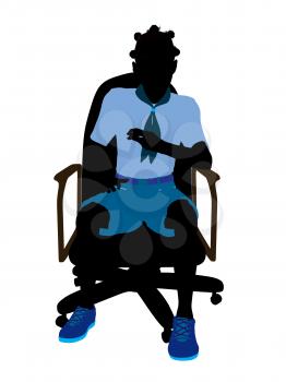 Royalty Free Clipart Image of a Girl Sitting in an Office Chair