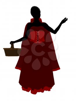 Royalty Free Clipart Image of a Girl Wearing a Cape and Carrying a Basket