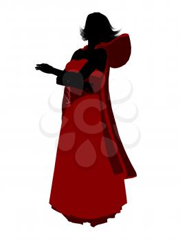 Royalty Free Clipart Image of a Girl Wearing a Cape and Carrying a Basket