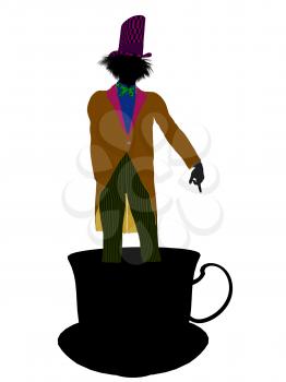 Royalty Free Clipart Image of a Man in a Hat Standing in a Teacup