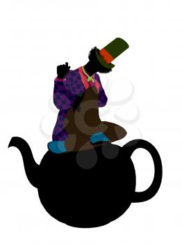 Royalty Free Clipart Image of a Man in a Hat on a Teapot