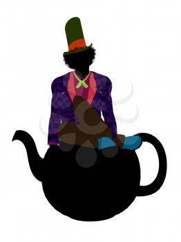 Royalty Free Clipart Image of a Man in a Hat on a Teapot