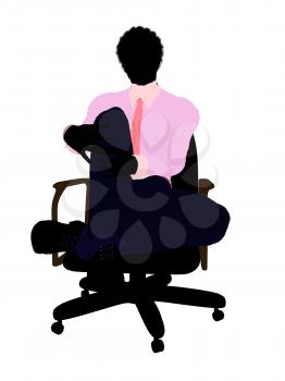 Royalty Free Clipart Image of a Man in a Pink Shirt Sitting in a Chair