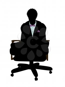 Royalty Free Photo of a Man Wearing a Bow Tie Sitting in a Chair