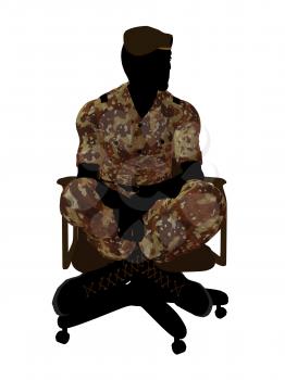 Royalty Free Clipart Image of a Soldier in an Office Chair