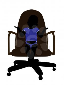 Royalty Free Clipart Image of a Silhouette of a Baby Boy in a Chair