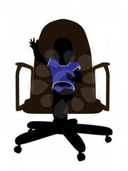 Royalty Free Clipart Image of a Silhouette of a Baby Boy in a Chair