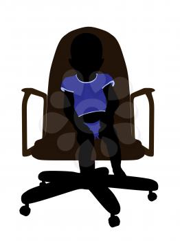 Royalty Free Clipart Image of a Silhouette of a Baby Boy in a Chair