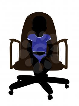 Royalty Free Clipart Image of a Silhouette of a Baby Boy in a Chair