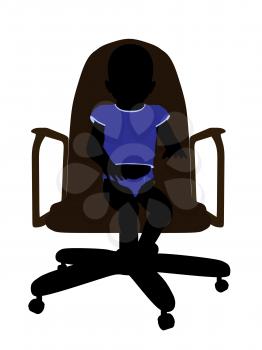 Royalty Free Clipart Image of a Silhouette of a Baby Boy in a Chair