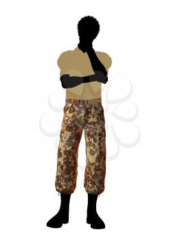 Royalty Free Clipart Image of a Soldier in Camouflage Pants