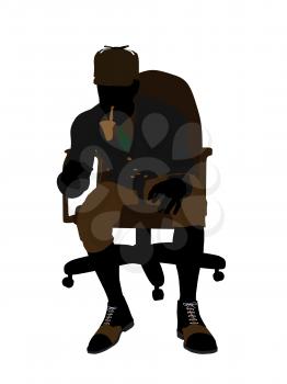 Royalty Free Clipart Image of a Man in a Chair Smoking a Pipe