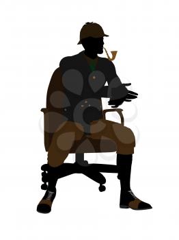 Royalty Free Clipart Image of a Man in a Chair Smoking a Pipe