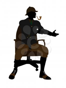 Royalty Free Clipart Image of a Man in a Chair Smoking a Pipe