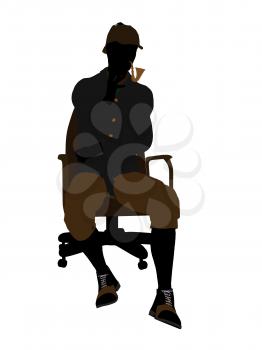 Royalty Free Clipart Image of a Man in a Chair Smoking a Pipe