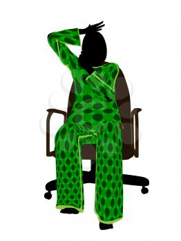 Royalty Free Clipart Image of a Woman in Pyjamas Sitting in a Chair