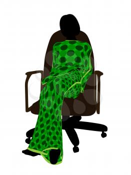 Royalty Free Clipart Image of a Woman in Pyjamas Sitting in a Chair