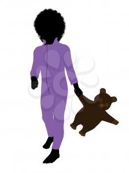 Royalty Free Clipart Image of a Little Boy With a Teddy Bear