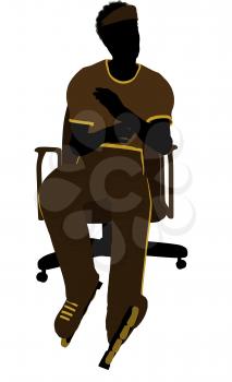 Royalty Free Clipart Image of a Man Wearing Roller Skates Sitting in a Chair