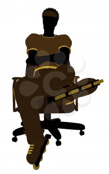 Royalty Free Clipart Image of a Man Wearing Roller Skates Sitting in a Chair