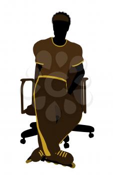 Royalty Free Clipart Image of a Man Wearing Roller Skates Sitting in a Chair