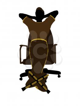 Royalty Free Clipart Image of a Man Wearing Roller Skates Sitting in a Chair