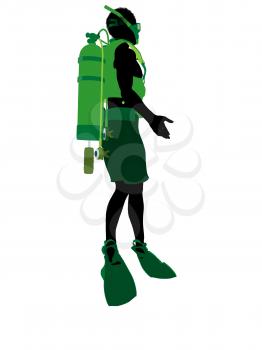 African american male scuba diver art illustration silhouette on a white background