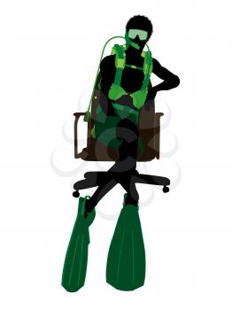 Royalty Free Clipart Image of a Scuba Diver in a Chair