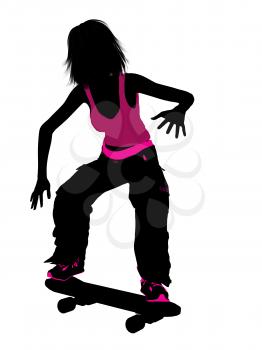 Royalty Free Clipart Image of a Girl Skateboarding