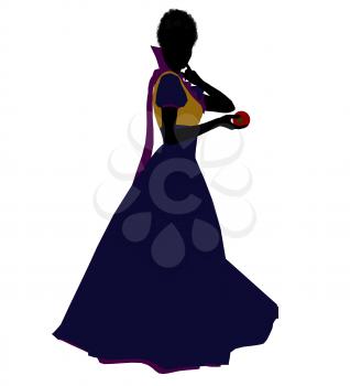 Royalty Free Clipart Image of a Woman in a Gown Holding an Apple