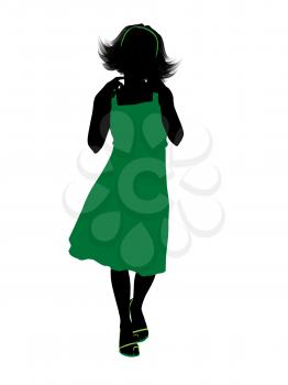 Royalty Free Clipart Image of a Girl in a Green Dress silhouette on a white background