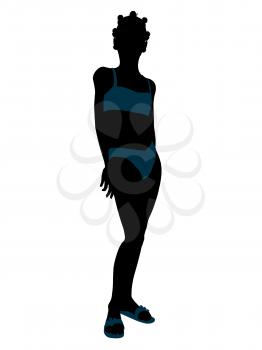 Royalty Free Clipart Image of a Girl in a Blue Bikini