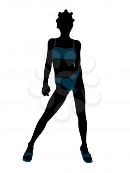 Royalty Free Clipart Image of a Girl in a Blue Bikini