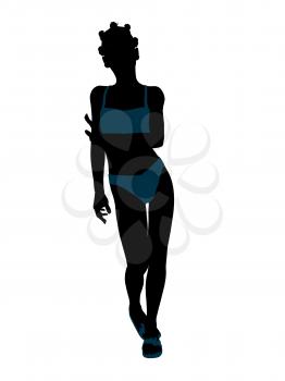 Royalty Free Clipart Image of a Girl in a Blue Bikini