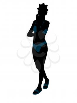 Royalty Free Clipart Image of a Girl in a Blue Bikini