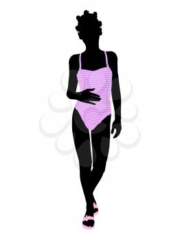 Royalty Free Clipart Image of a Girl in a Pink Bathing Suit