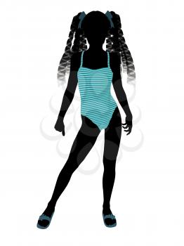 Royalty Free Clipart Image of a Girl in a Turquoise Swimsuit
