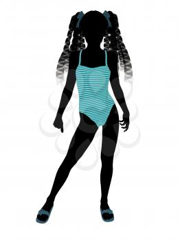 Royalty Free Clipart Image of a Girl in a Turquoise Swimsuit