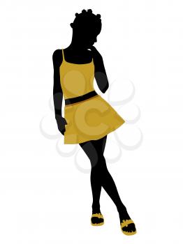 Royalty Free Clipart Image of a Girl in a Yellow Dress