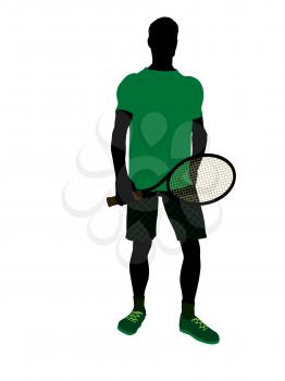 Royalty Free Clipart Image of a Man Holding a Tennis Racket