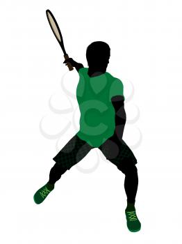 Royalty Free Clipart Image of a Man Holding a Tennis Racket