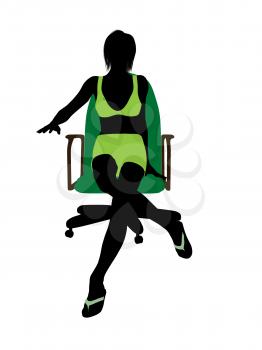 Royalty Free Clipart Image of a Woman in Green in a Chair