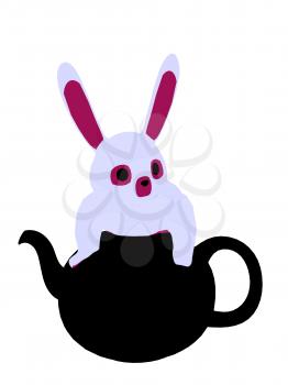 Royalty Free Clipart Image of a Rabbit in a Teapot