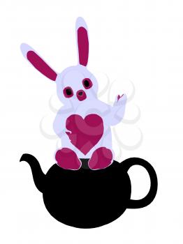 Royalty Free Clipart Image of a Rabbit in a Teapot