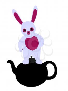 Royalty Free Clipart Image of a Rabbit in a Teapot