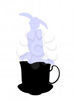 Royalty Free Clipart Image of a Rabbit in a Teapot