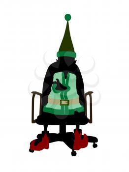 Royalty Free Clipart Image of an Elf in a Chair